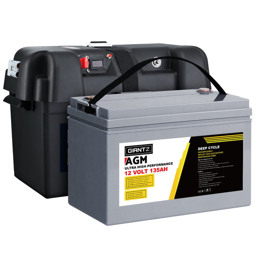 Giantz 135Ah Deep Cycle Battery 12V AGM & Battery Box