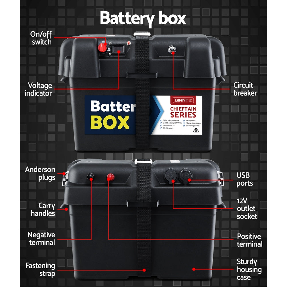 Giantz 140Ah Deep Cycle Battery 12V AGM & Battery Box