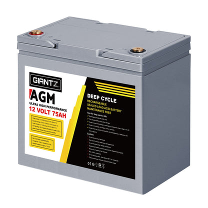 Giantz 75Ah Deep Cycle Battery 12V AGM