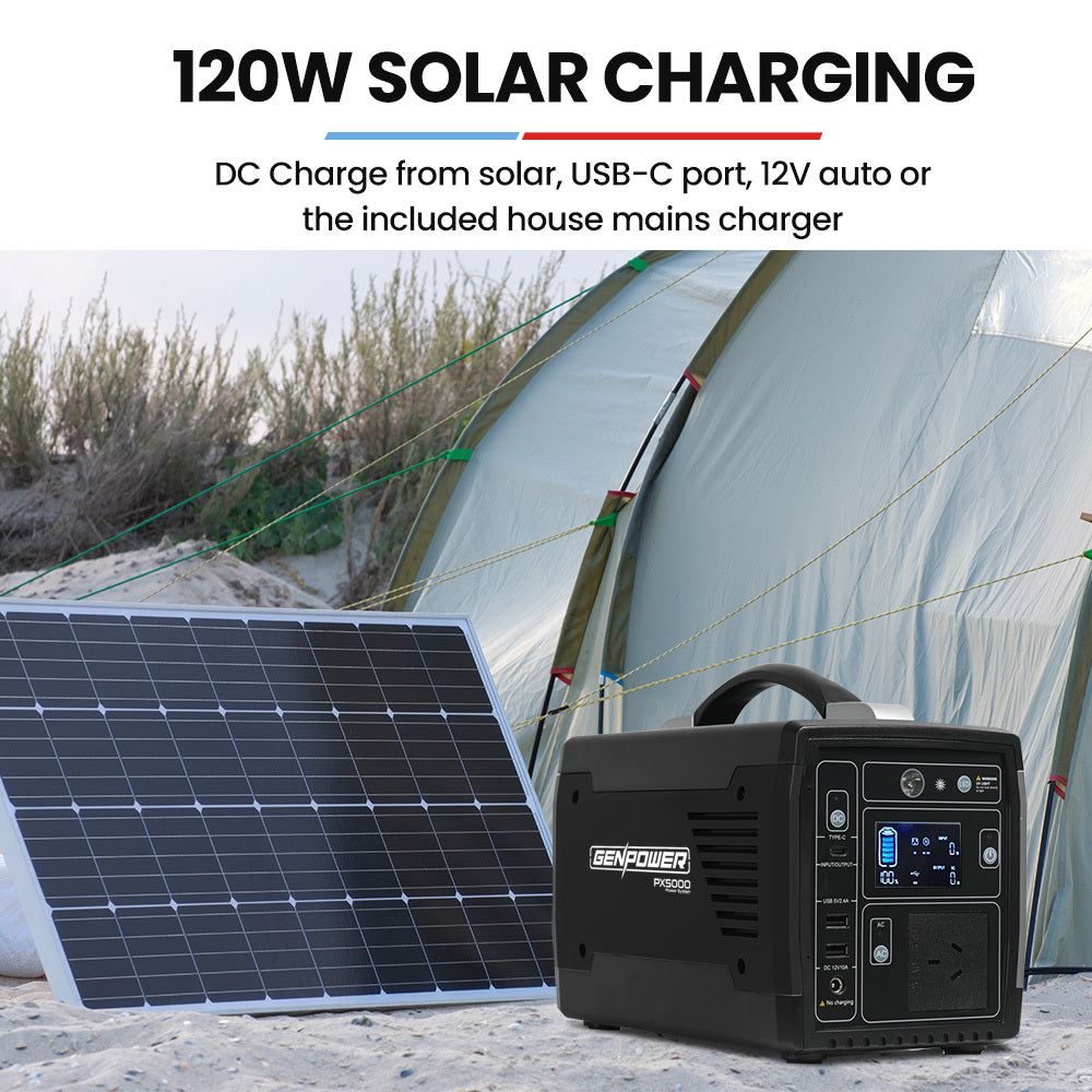 GENPOWER Portable Power Station 300W/600W 307Wh Lithium Solar Generator Camping Off Grid Supply System